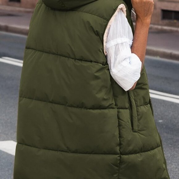 Womens 2025 Fall Reversible Long Vests Sleeveless Fleece Jacket Zip Up Hoodie Po - Picture 2 of 6